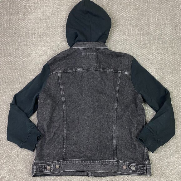 Levi's Hybrid Hoodie Trucker Jacket Denim Jean Men's XXL Fit like XL Black - Picture 5 of 9